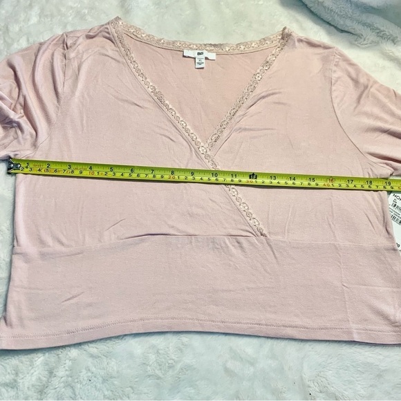 NWT Crop Top XL BP Wrap Front Lace Trim Pink Smoke Boho Long Balloon Sleeves - Picture 12 of 13